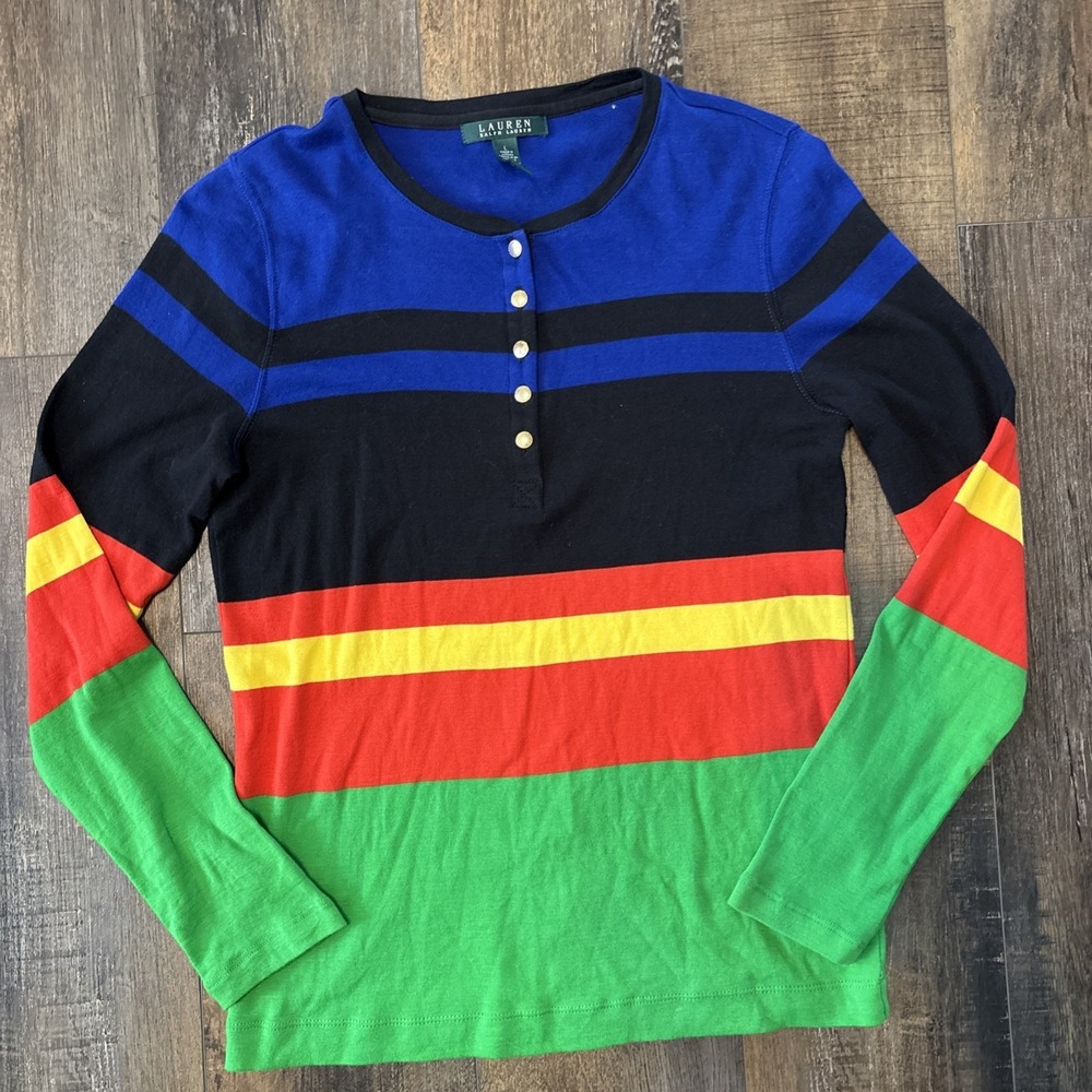 Lauren Ralph Lauren Women's Large Multicolored Striped Long Sleeve Pullover